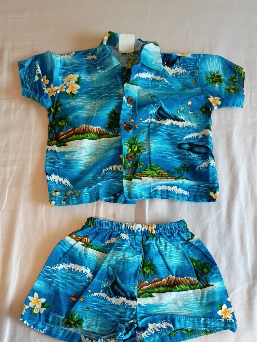 Tropical Blue Whale Island Hawaiian Shirt Shorts Set